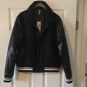 Mono B Black Varsity Jacket with White Accents